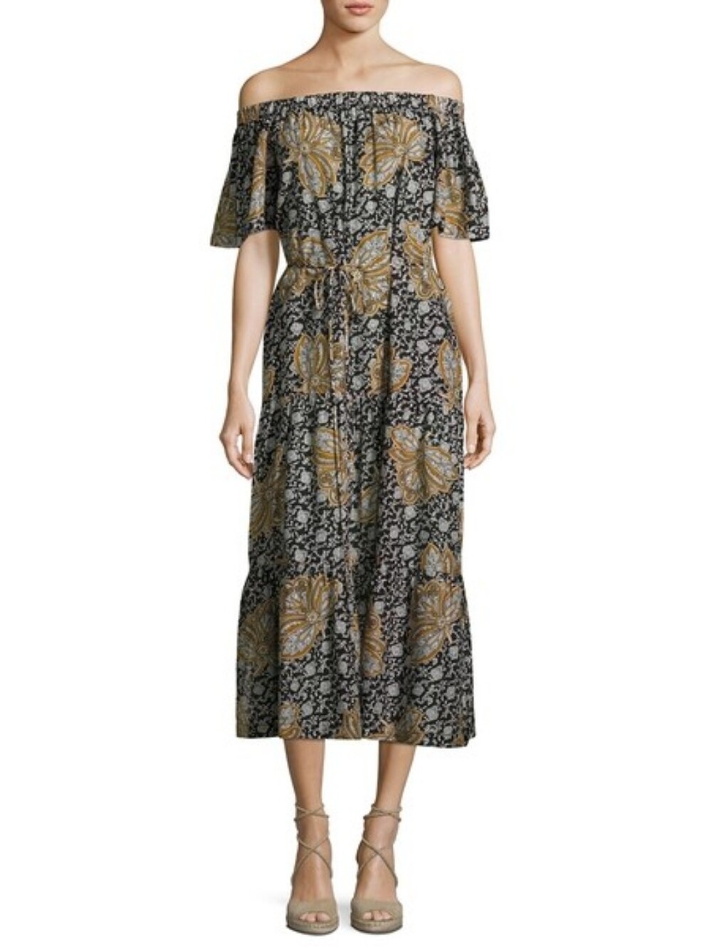NWT A.L.C. Doris Floral Print Off the Shoulder Midi Dress Size 2